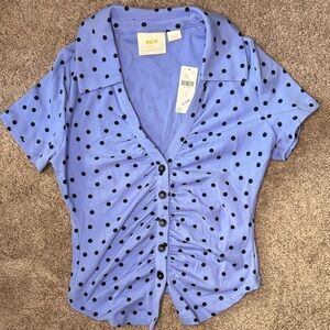Maeve Periwinkle Polka Dot Button-Front Top